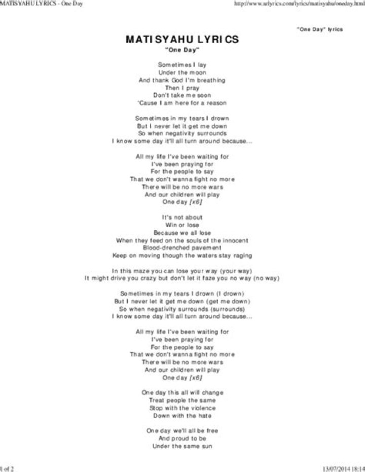 One day reggae lyrics - reggae karaoke songs with lyrics